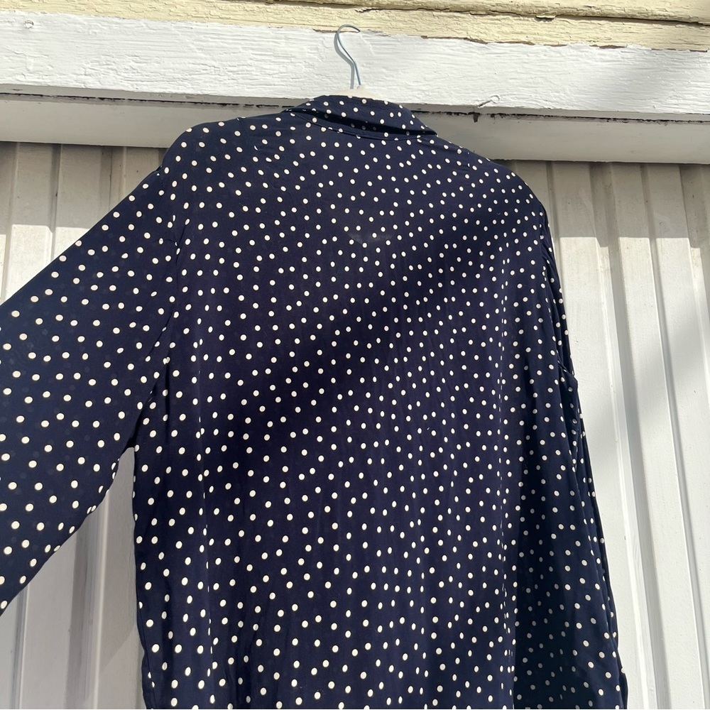 EMERSON FRY navy blue polka dot long puff sleeve button up blouse - Picture 3 of 7